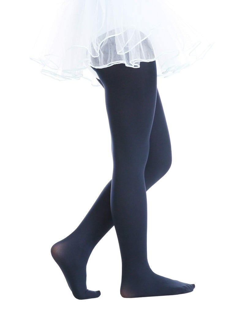 EVERSWE Girls Semi Opaque Footed Tights, Microfiber Tights (8-10, Navy)